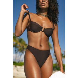 Lulus Nerri Dark Brown Underwire Bikini Top - Size M